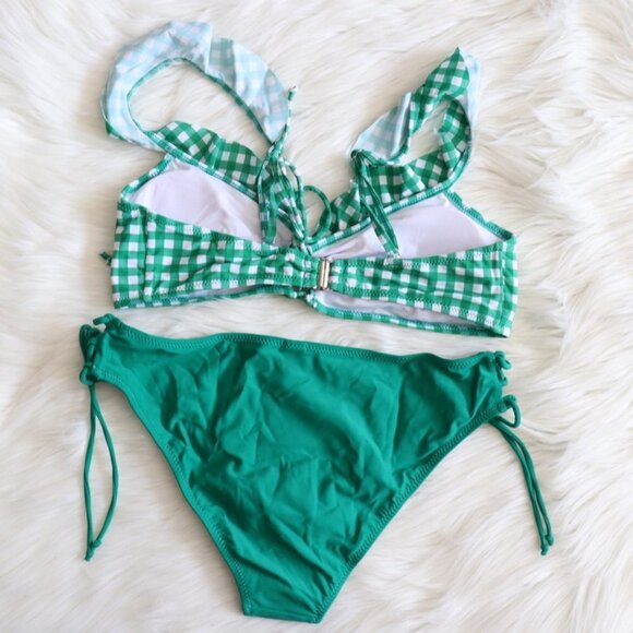 NWT Green and White Gingham Printed Bikini Set Size Small - Picture 6 of 9